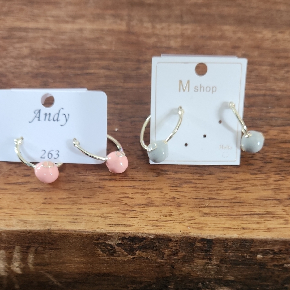Fashion Jewelry Pink and Gray Hoop Earrings